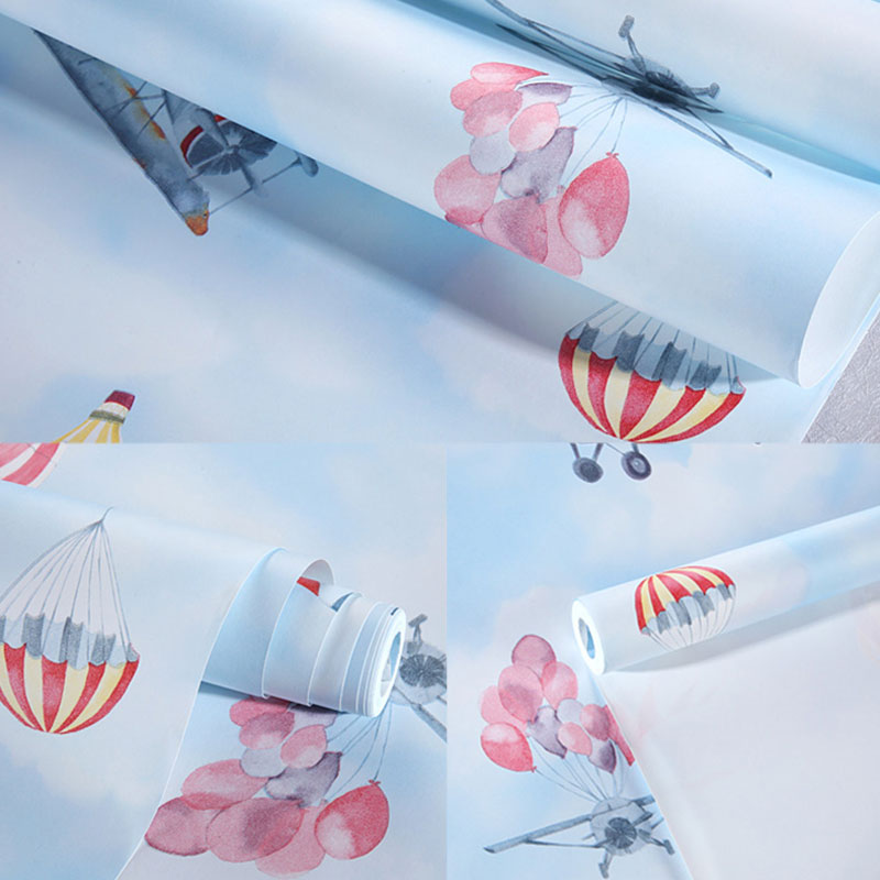 Frendorf | Ballon- und Flugzeugtapete Pastellfarbe Unbebackte Wanddekoration für Kinder, 20,5 in x 31 ft