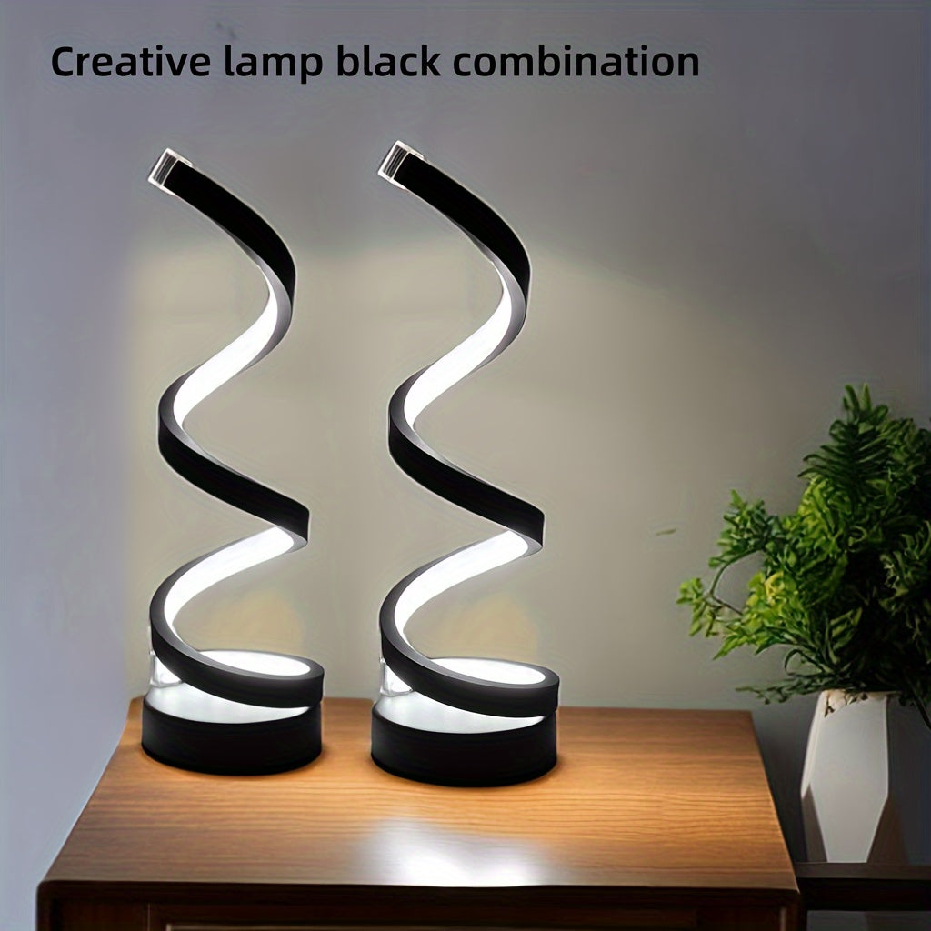 Moderne Spiral Tischlampe – Kreative LED Schreibtischlampe mit sanftem warmem Licht, perfekt für Schlafzimmer, Wohnzimmer und Studien Dekor