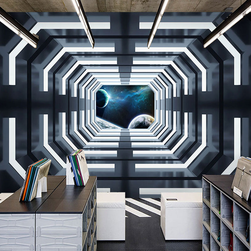 Frendorf | Moderne Wandkunst für Besprechungsräume, Schwarz und Weiß 3D ausgestreckter Tunnel, Maßanfertigung