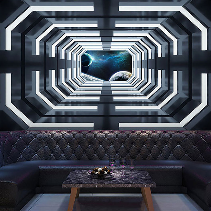Frendorf | Moderne Wandkunst für Besprechungsräume, Schwarz und Weiß 3D ausgestreckter Tunnel, Maßanfertigung