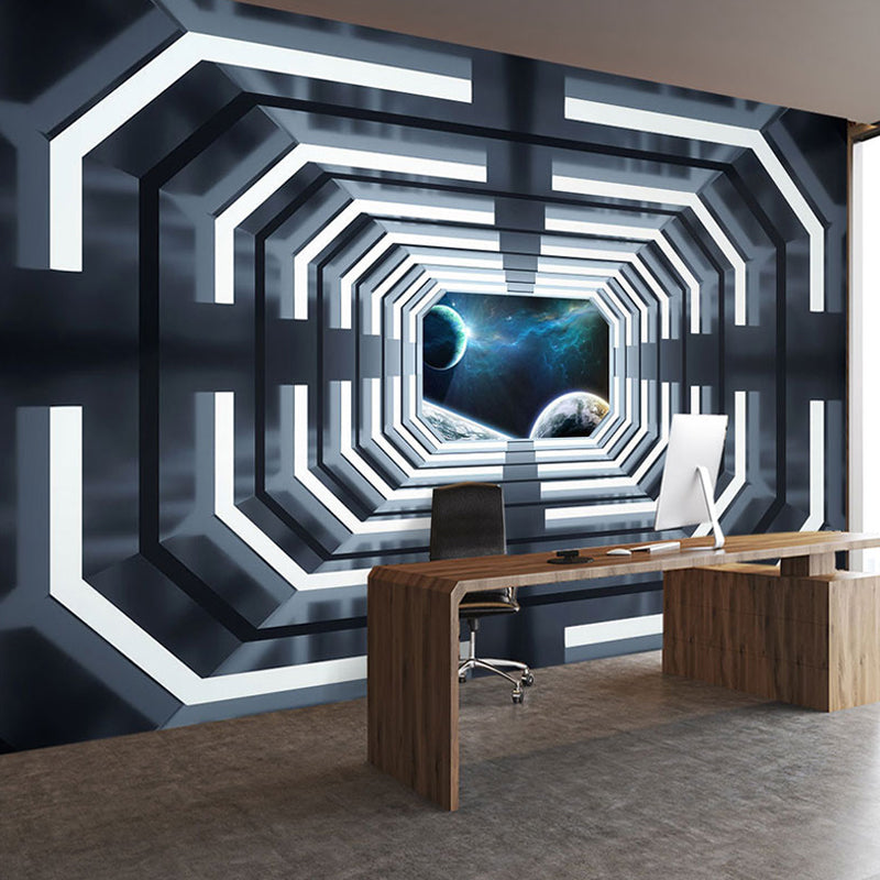Frendorf | Moderne Wandkunst für Besprechungsräume, Schwarz und Weiß 3D ausgestreckter Tunnel, Maßanfertigung