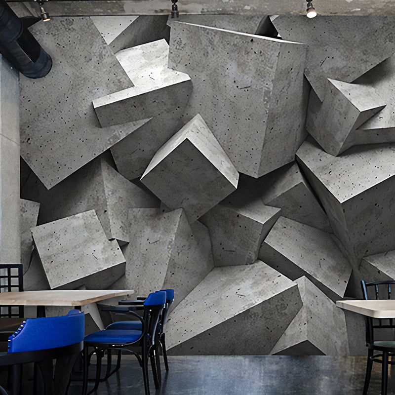 Frendorf | Industriële Muurschildering Behang Pastel Grijs Irreguliere 3D Geometrieën Wandkunst, Aangepaste Maat Beschikbaar