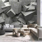 Frendorf | Industriële Muurschildering Behang Pastel Grijs Irreguliere 3D Geometrieën Wandkunst, Aangepaste Maat Beschikbaar