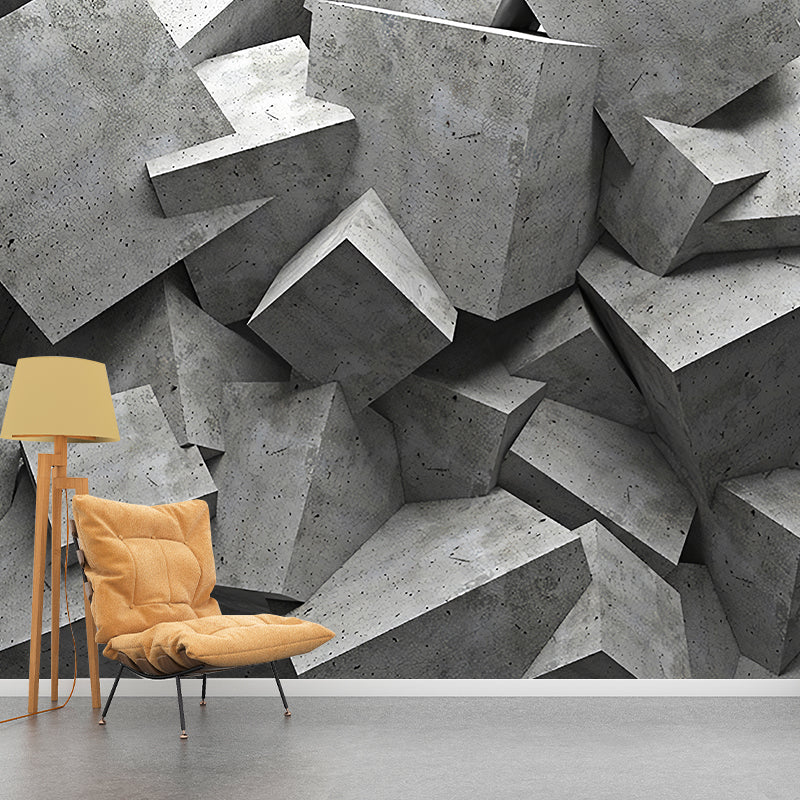 Frendorf | Industriële Muurschildering Behang Pastel Grijs Irreguliere 3D Geometrieën Wandkunst, Aangepaste Maat Beschikbaar