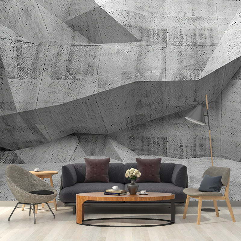 Frendorf | Industriële Muurschildering Behang Pastel Grijs Irreguliere 3D Geometrieën Wandkunst, Aangepaste Maat Beschikbaar