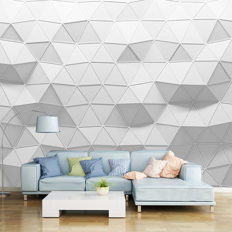 Vollwandtapete Einfarbig Grau 3D Geometrien Anpassbare Wanddekoration, Personalisierte Größe verfügbar