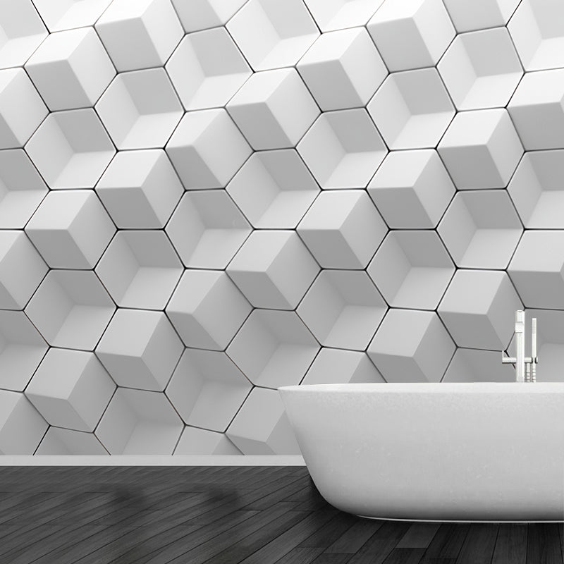 Vollwandtapete Einfarbig Grau 3D Geometrien Anpassbare Wanddekoration, Personalisierte Größe verfügbar