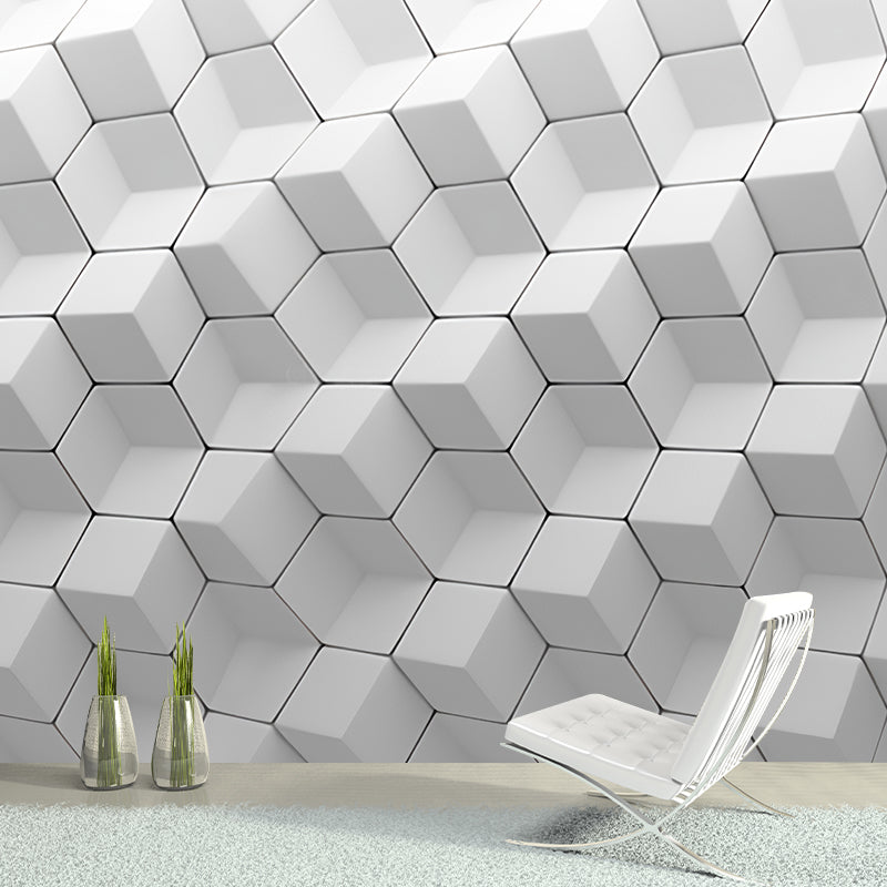 Vollwandtapete Einfarbig Grau 3D Geometrien Anpassbare Wanddekoration, Personalisierte Größe verfügbar