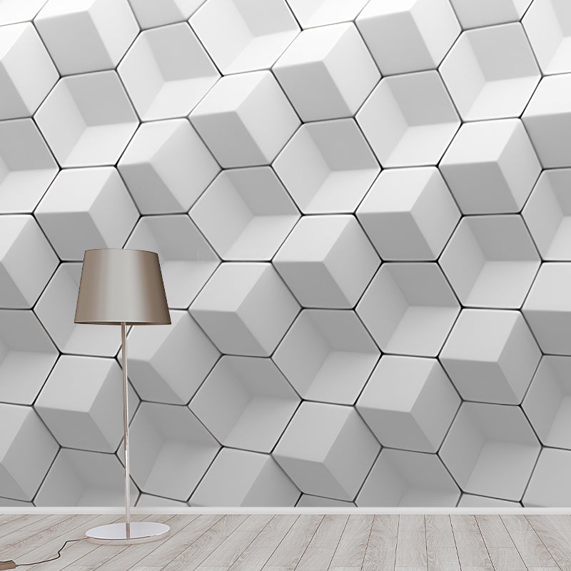 Vollwandtapete Einfarbig Grau 3D Geometrien Anpassbare Wanddekoration, Personalisierte Größe verfügbar