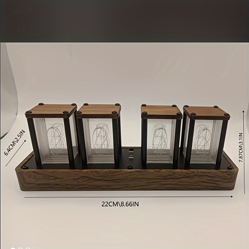 Frendorf Retro Röhrenuhr (Nixie Style) | RGB LED Digitaluhr mit Holzbasis für Einzigartige Innendekoration