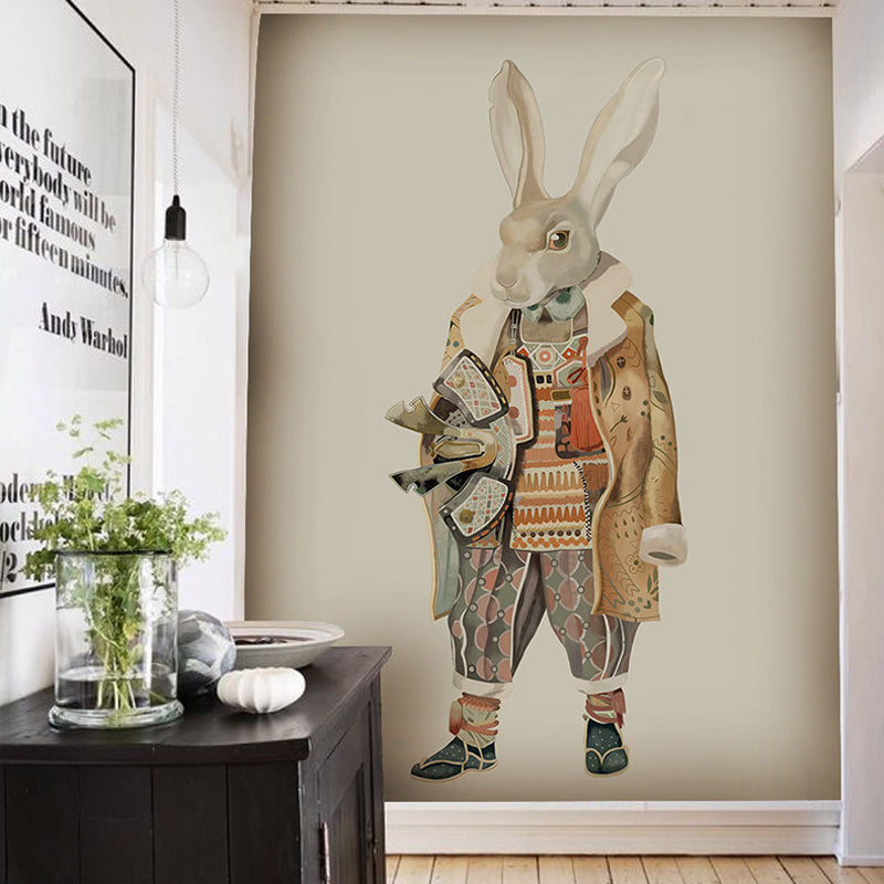 Frendorf | Ganzen Einfarbige Hintergrund Wandmalerei Tapete für Kinderzimmer Karikatur Kaninchen Wandkunst in Beige, Fleckenbeständig