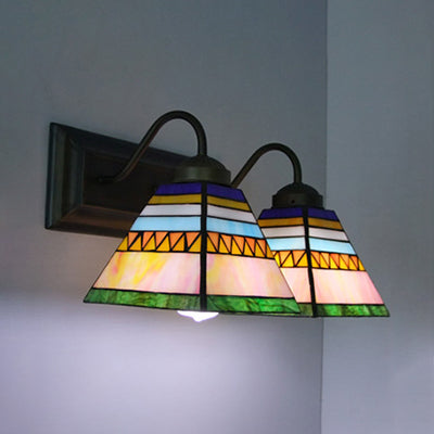 Frendorf | Geëmailleerde Glazen Piramide Wandverlichting Missie Stijl 2 Koplamp in Roze voor Badkamer