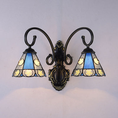 Frendorf | Tiffany Conical Wandlamp Verlichting Glas-in-lood 2 Koppen Wandlicht in Blauw voor Woonkamer