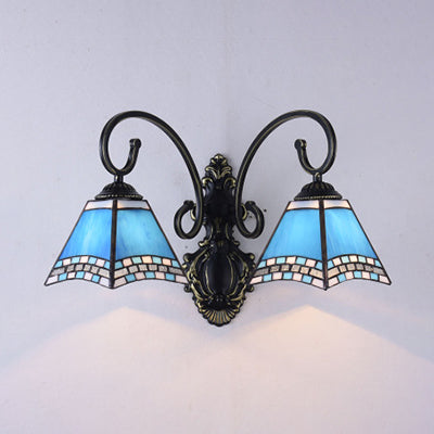Frendorf | Pyramide Wandverlichting Nautical Tiffany Blauw Glas 2 Lichten Wandlamp Licht in Blauw voor Badkamer