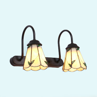 Frendorf | Beige Glas Zwarte Wandmontage Licht Lily 2 Hoofden Tiffany Vanity Sconce Licht voor Badkamer