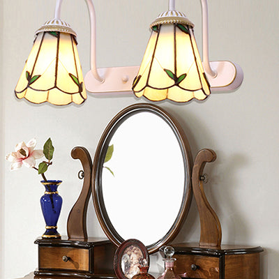 Frendorf | Beige Glas Lilie Wandmontage Verlichting Tiffany 2 Koppen Witte Vanity Lichtarmatuur
