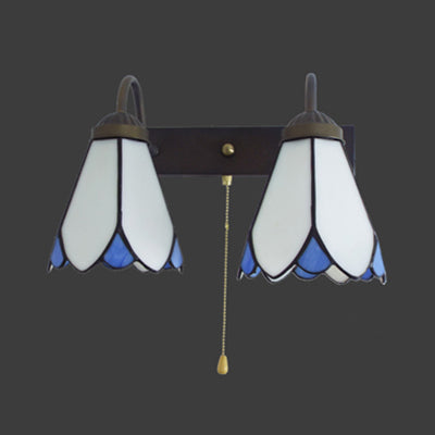 Frendorf | Weiße Glas-Lilien-Wandlampe Tiffany 2 Köpfe Schwarze Wandmontage Licht mit Zugschalter