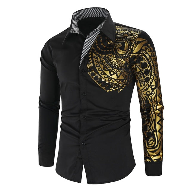 Frendorf | Luxus Gold Schwarz Hemd Männer Neu Slim Fit Langarm