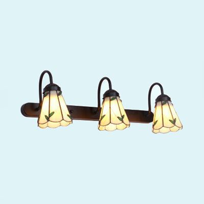 Frendorf | Lily Wandmontage Licht Tiffany Beige Glas 3 Koppen Zwarte Vanity Verlichting armatuur voor Badkamer