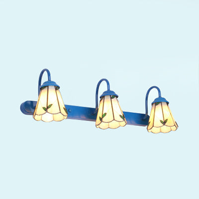 Frendorf | Flared Beige Glass Wandlamp Tiffany 3 Koppen Blauwe Vanity Verlichting Fixture