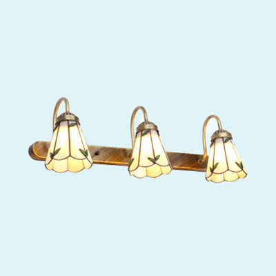 Frendorf | Flower Vanity Sconce Lighting Fixture Tiffany Beige Glass 1 Head Brass Wandmontierte Lampe