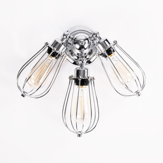 Frendorf | Polierter Chrom 3-Lampen Wandleuchte Vintage Stilvolle Metall-Drahtschutz Wandleuchte für Wohnzimmer