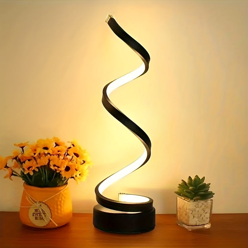 Moderne Spiral Tischlampe – Kreative LED Schreibtischlampe mit sanftem warmem Licht, perfekt für Schlafzimmer, Wohnzimmer und Studien Dekor