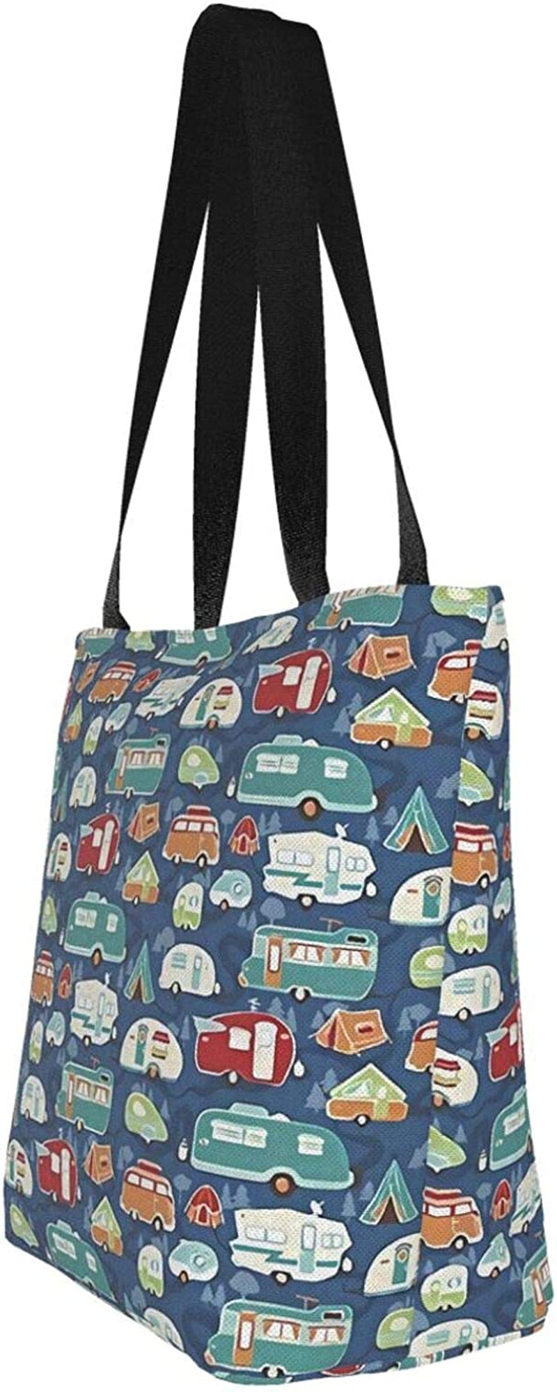 Frendorf | Antcreptson Campers Camping Wohnwagen Canvas Tragetasche für Frauen Reisen Arbeit Einkaufen Lebensmittel Top-Handtaschen Große Taschen Wiederverwendbare Handtaschen Baumwoll-Schultertaschen für Frauen Reisen Arbeit Einkaufen Lebensmittel