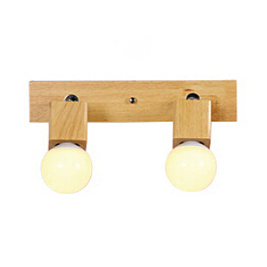 Frendorf | Holz Linear Wandlicht mit freiliegender Glühbirne Moderner Stil 2 Köpfe Innen Rotierbare Wandmontage Licht