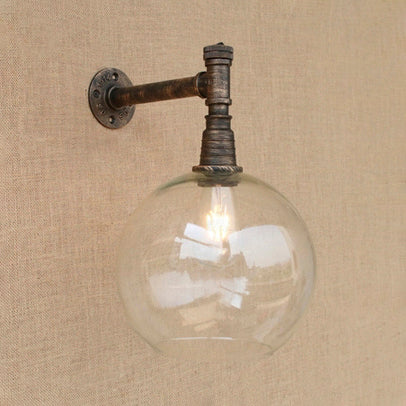 Frendorf | Eisenbronze Wandleuchte Armatur Rohr 1 Kopf Antik Stil Wandmontage Licht mit Global Glas Schirm, 8"/12" Breit