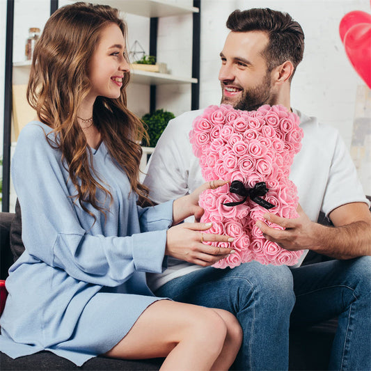 Frendorf | Valentinstag Geschenk Rose Bär Ewige Blume Rose Teddybär PE Schaum Bär 25cm Valentinstag