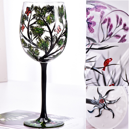 Vier Jahreszeiten Baum Weingläser - Handgemalte Kunst