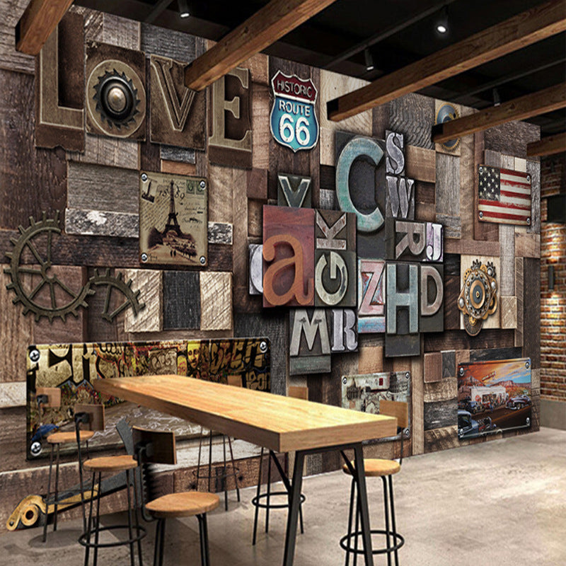Frendorf | Extra große Fauxwood-Mural Steampunk Neuheit Wandverkleidung in Dunkelbraun, Maßanfertigung verfügbar