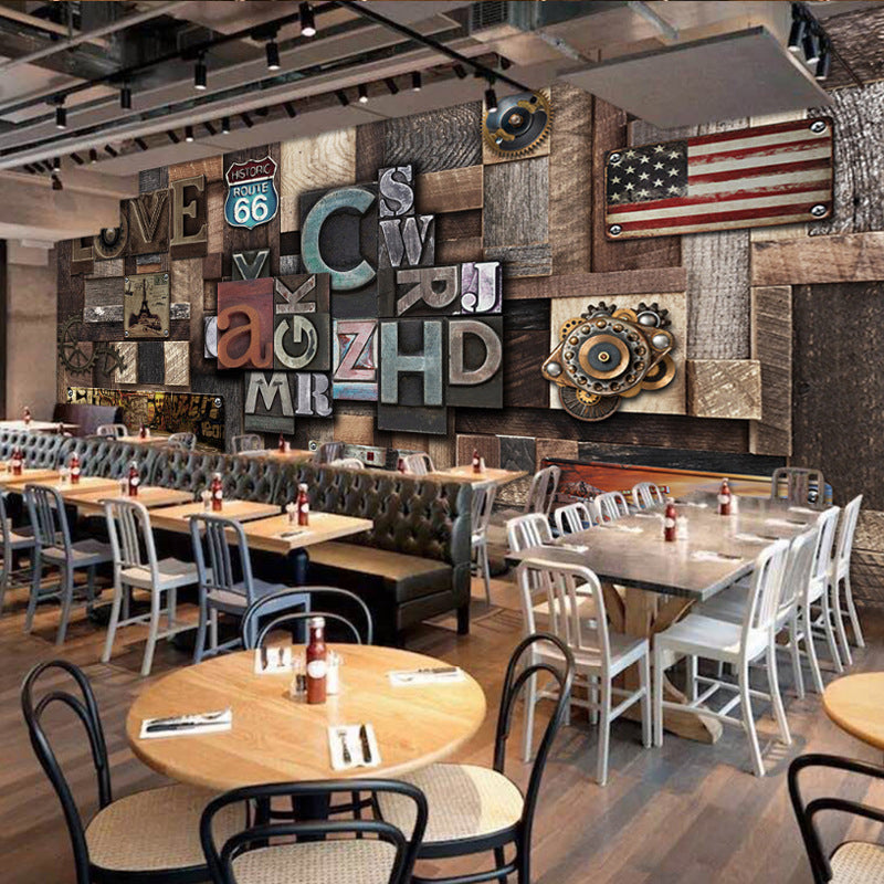 Frendorf | Extra große Fauxwood-Mural Steampunk Neuheit Wandverkleidung in Dunkelbraun, Maßanfertigung verfügbar