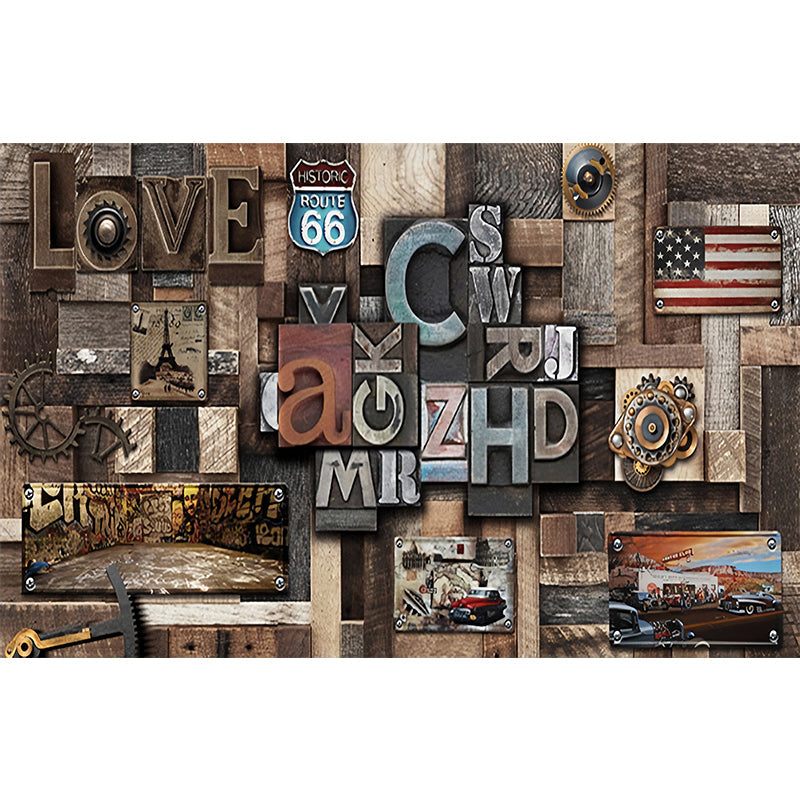 Frendorf | Extra große Fauxwood-Mural Steampunk Neuheit Wandverkleidung in Dunkelbraun, Maßanfertigung verfügbar