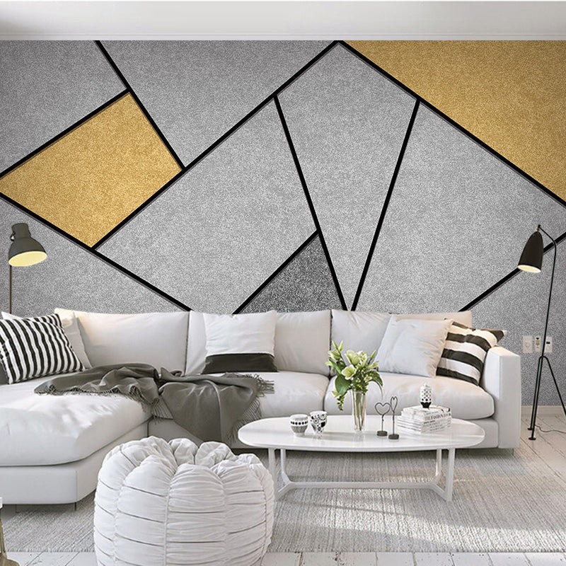 Frendorf | Extra Large Nordic Wandkunst Graue und Gelbe Geometrien Wandtapete, maßgeschneidert gedruckt