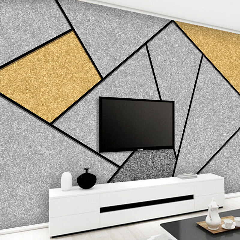 Frendorf | Extra Large Nordic Wandkunst Graue und Gelbe Geometrien Wandtapete, maßgeschneidert gedruckt