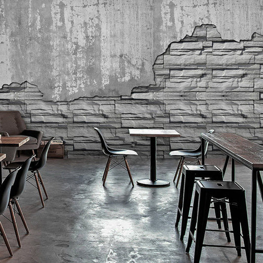 Frendorf | Giant Distressed Brick Wall Art in Dark Grey Non-Woven Fabric Wall Mural for Home Decor, Custom-Printed