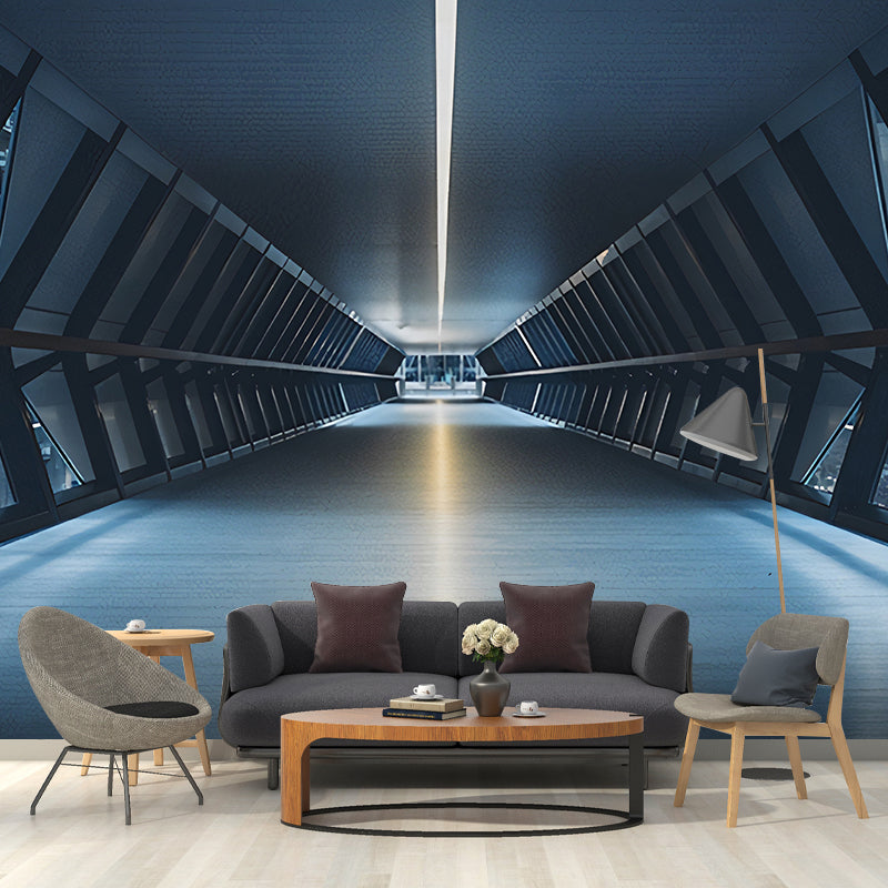 Frendorf | Grote Foto 3D Tunnel Mu mural voor Woonkamer in Donkerblauw, Gepersonaliseerde Maat Beschikbaar