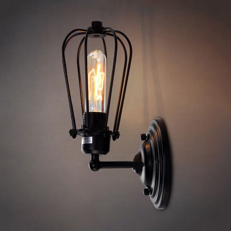 Frendorf | 1 Licht Mini Wandlamp Wandbeugel met Draadframe Industrieel Zwart IJzeren Muurmontage Lamp voor Gang