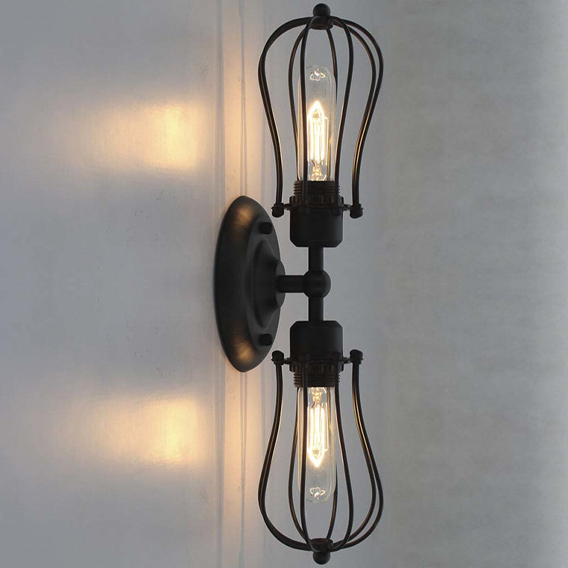 Frendorf | Metal Bulb Vormen Wandmontage Licht met Kooi Schaduw Industriële Vintage 1/2-Licht Restaurant Wandlamp in Zwart/Nikkel