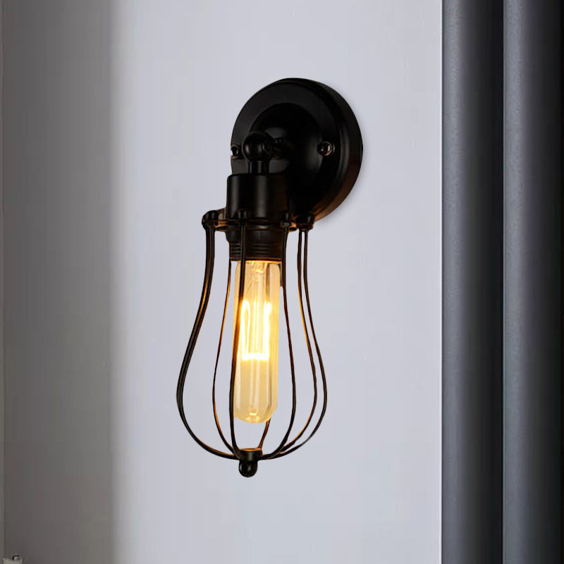 Frendorf | Metal Bulb Vormen Wandmontage Licht met Kooi Schaduw Industriële Vintage 1/2-Licht Restaurant Wandlamp in Zwart/Nikkel