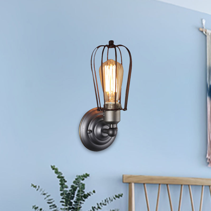 Frendorf | Metal Bulb Vormen Wandmontage Licht met Kooi Schaduw Industriële Vintage 1/2-Licht Restaurant Wandlamp in Zwart/Nikkel