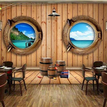 Dekoratives Küsten- und Holzwandbild Maßgefertigte Wanddekoration für Café