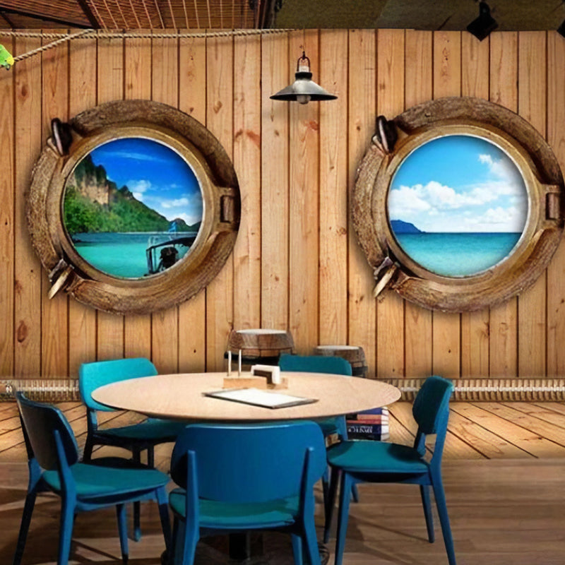 Dekoratives Küsten- und Holzwandbild Maßgefertigte Wanddekoration für Café