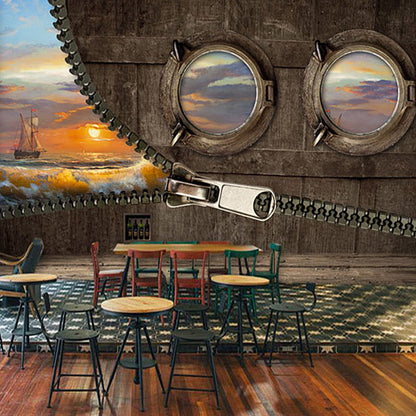 Frendorf | Braunes Retro Wandbild Vollgröße Zig und Segelboot Wanddekoration für Akzentwand