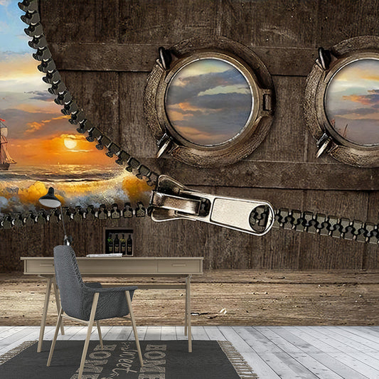 Frendorf | Braunes Retro Wandbild Vollgröße Zig und Segelboot Wanddekoration für Akzentwand