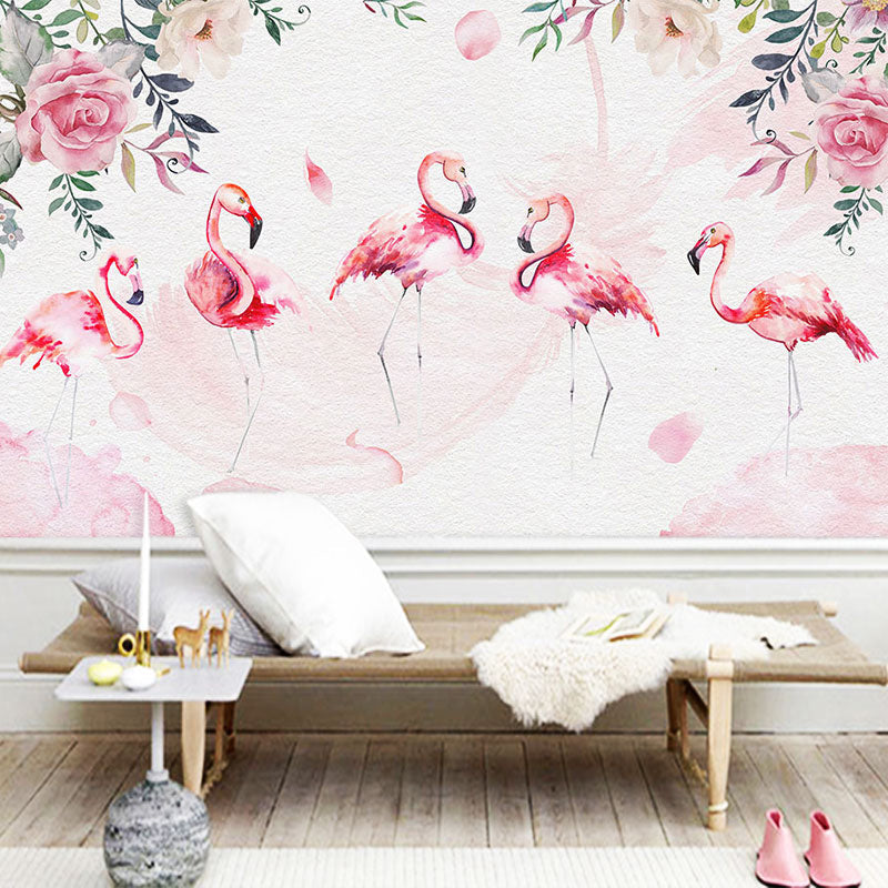 Frendorf | Rosa Flamingo Wandkunst Waterdichte Muurbekleding voor Meisjes Slaapkamer