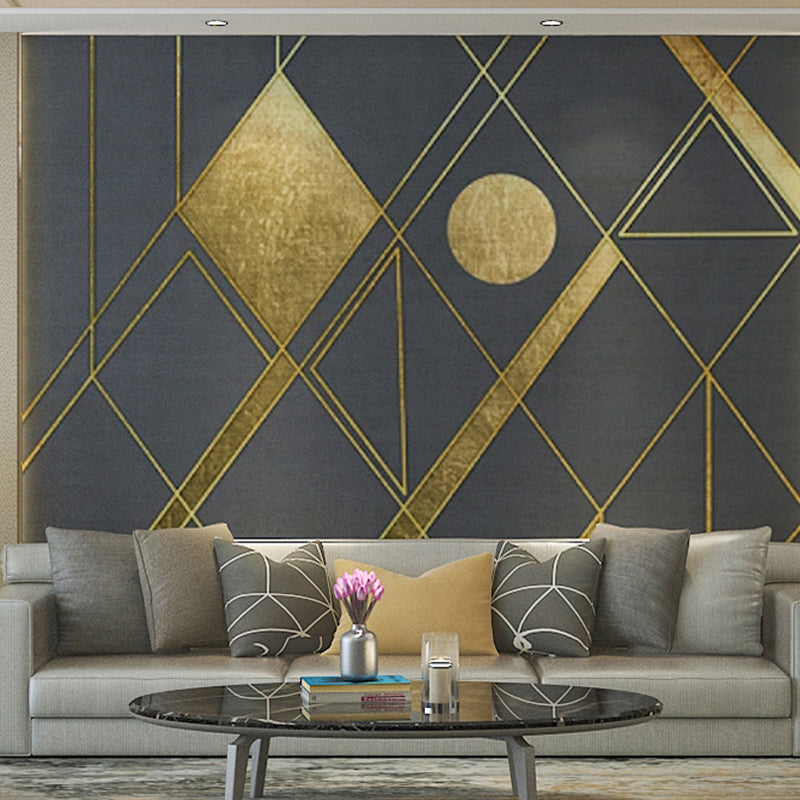 Frendorf | Grote Scandinavische Muurschildering Wallpaper Goud en Grijs Geometrieën Wanddecoratie, Op Maat Gemaakt