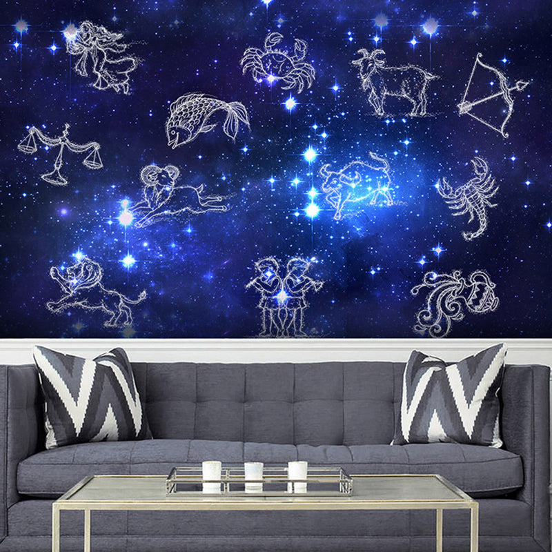 Frendorf | Contemporary Horoscope Wandtapijt in Donkerblauw voor Woonkamer, Persoonlijke Maat Beschikbaar